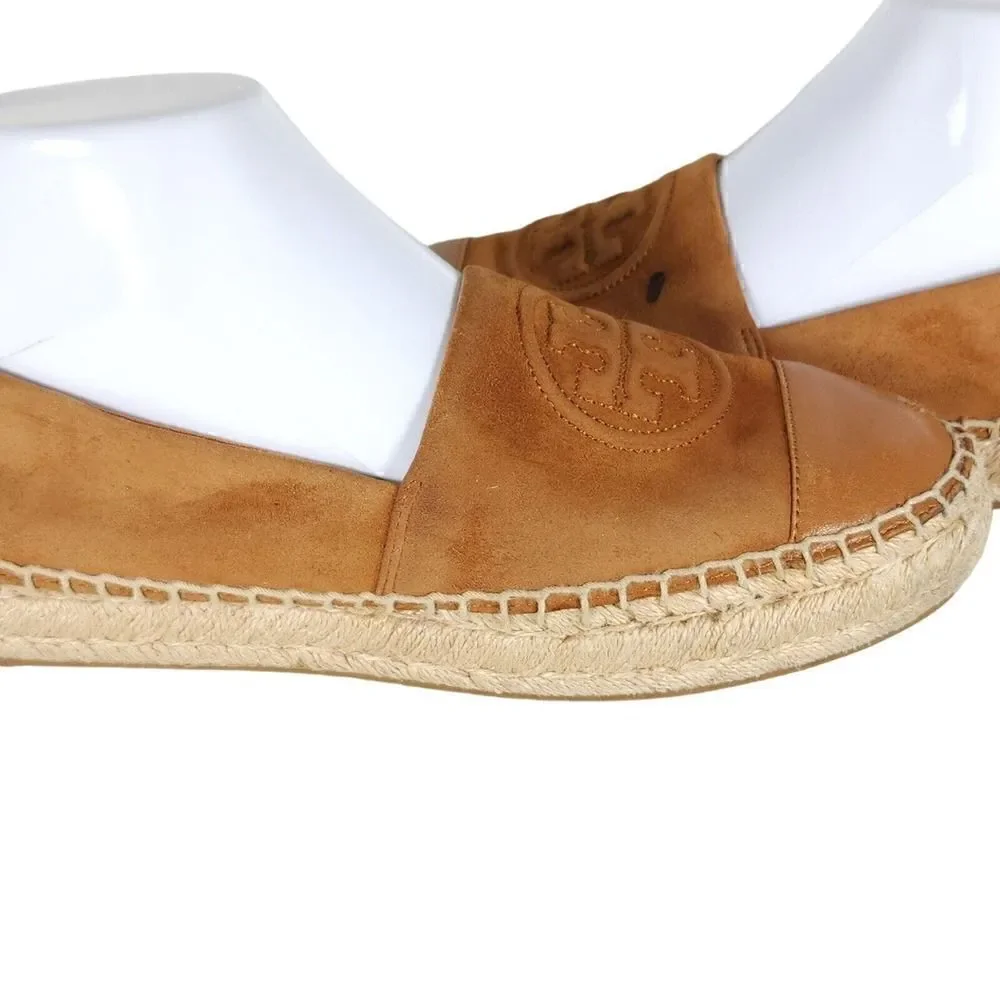 Tory Burch Women's US 7,5M Brown Leather Suede Flats Slip-On Espadrilles Shoes